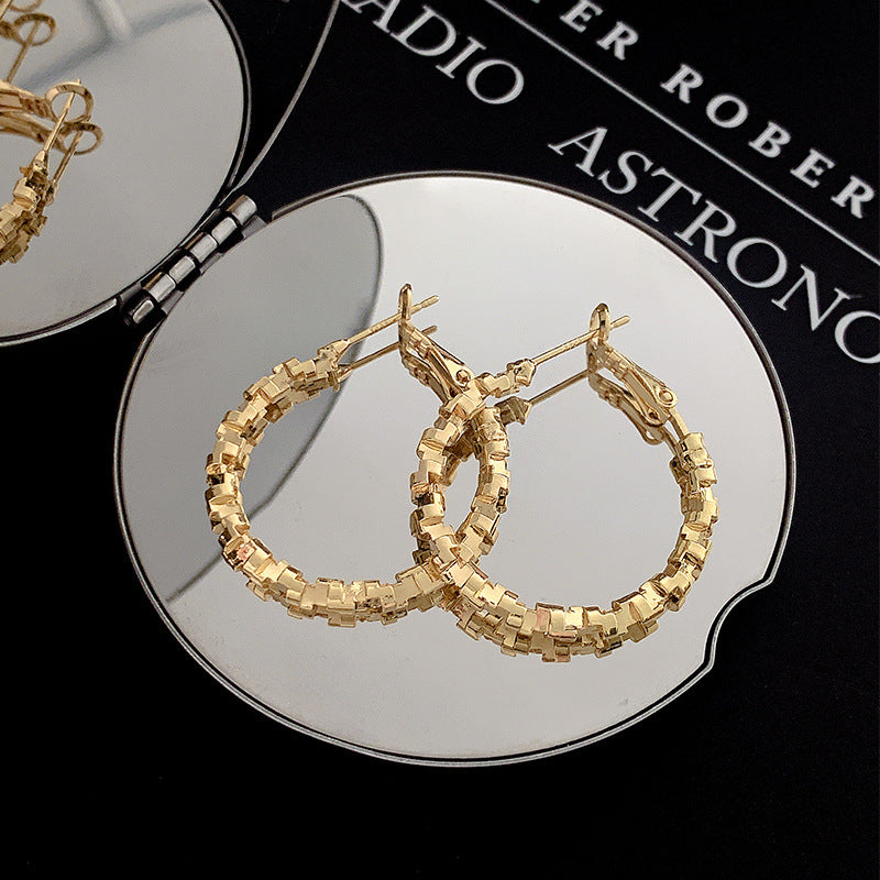 Gold Geometric Earrings with Pearl Accents