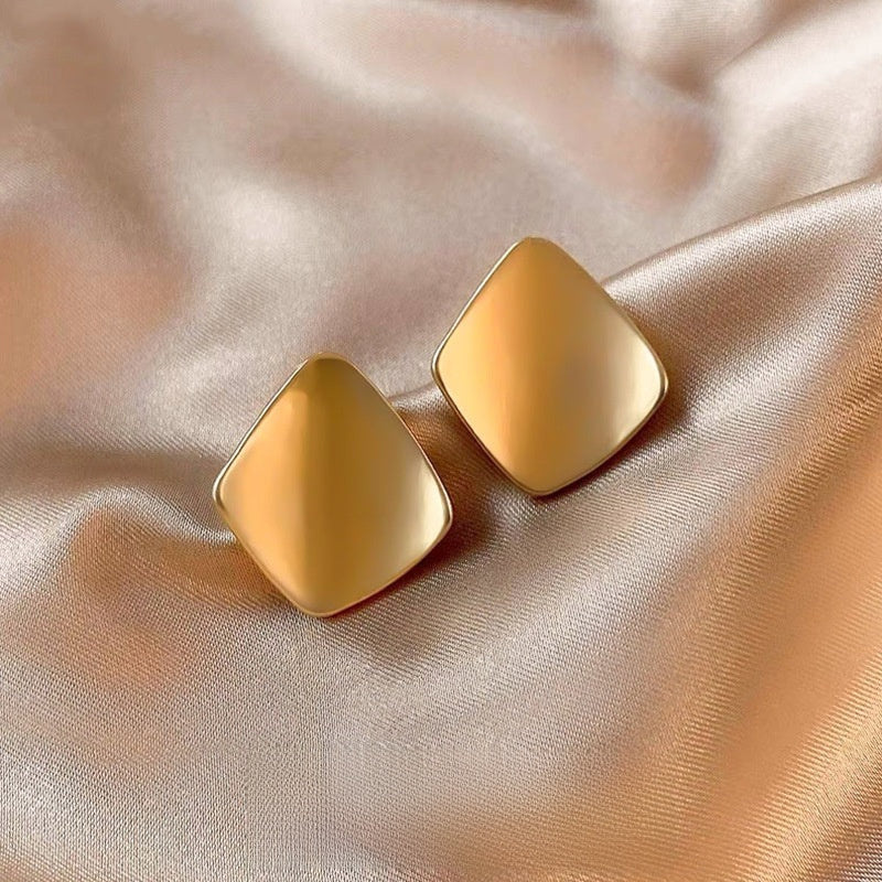 Gold Geometric Earrings with Pearl Accents