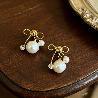 Gold Geometric Earrings with Pearl Accents