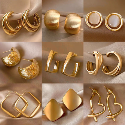 Gold Geometric Earrings with Pearl Accents