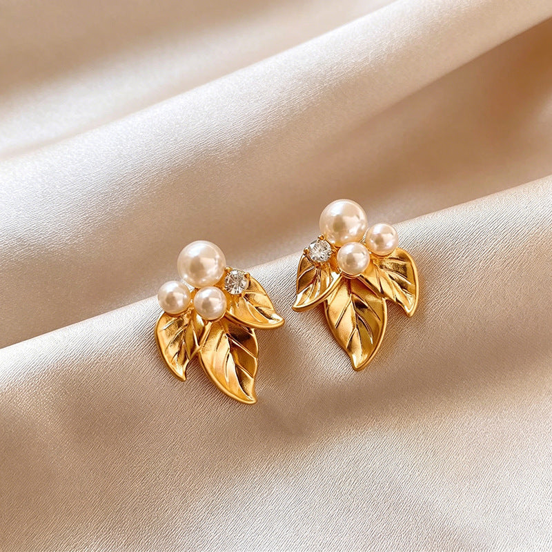 Gold Geometric Earrings with Pearl Accents