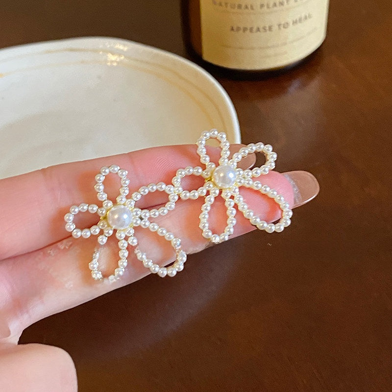 Gold Geometric Earrings with Pearl Accents