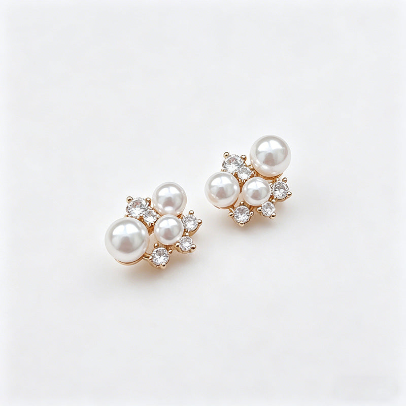 Gold Geometric Earrings with Pearl Accents