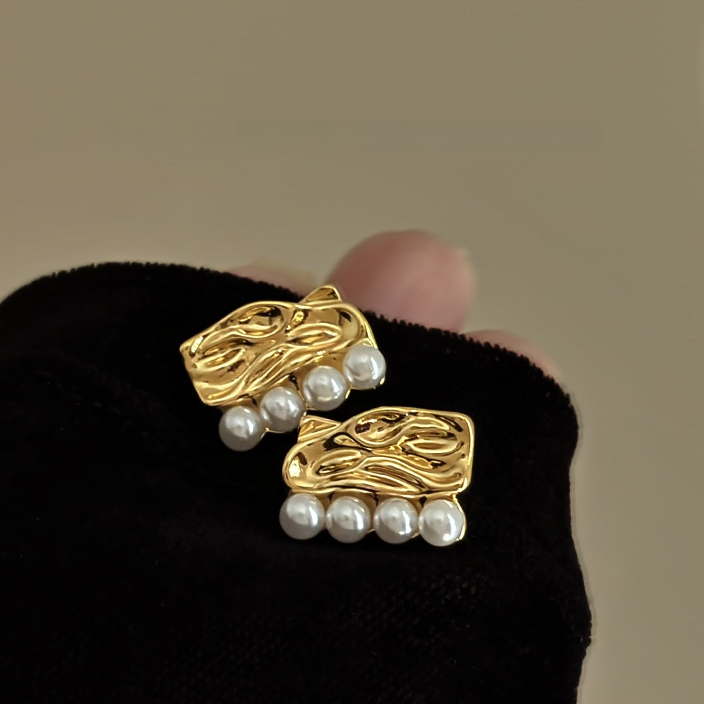 Gold Geometric Earrings with Pearl Accents