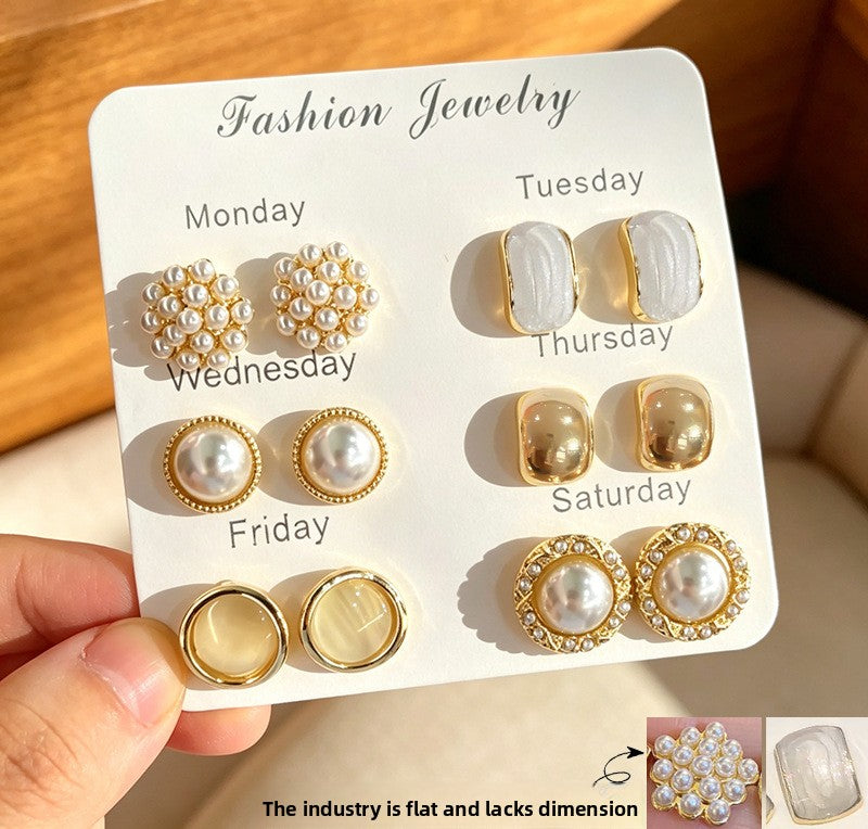 Gold Geometric Earrings with Pearl Accents