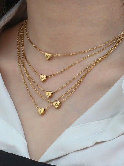 Gold Heart Letter Necklace
