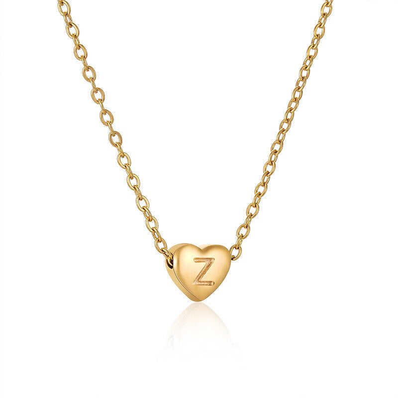 Gold Heart Letter Necklace