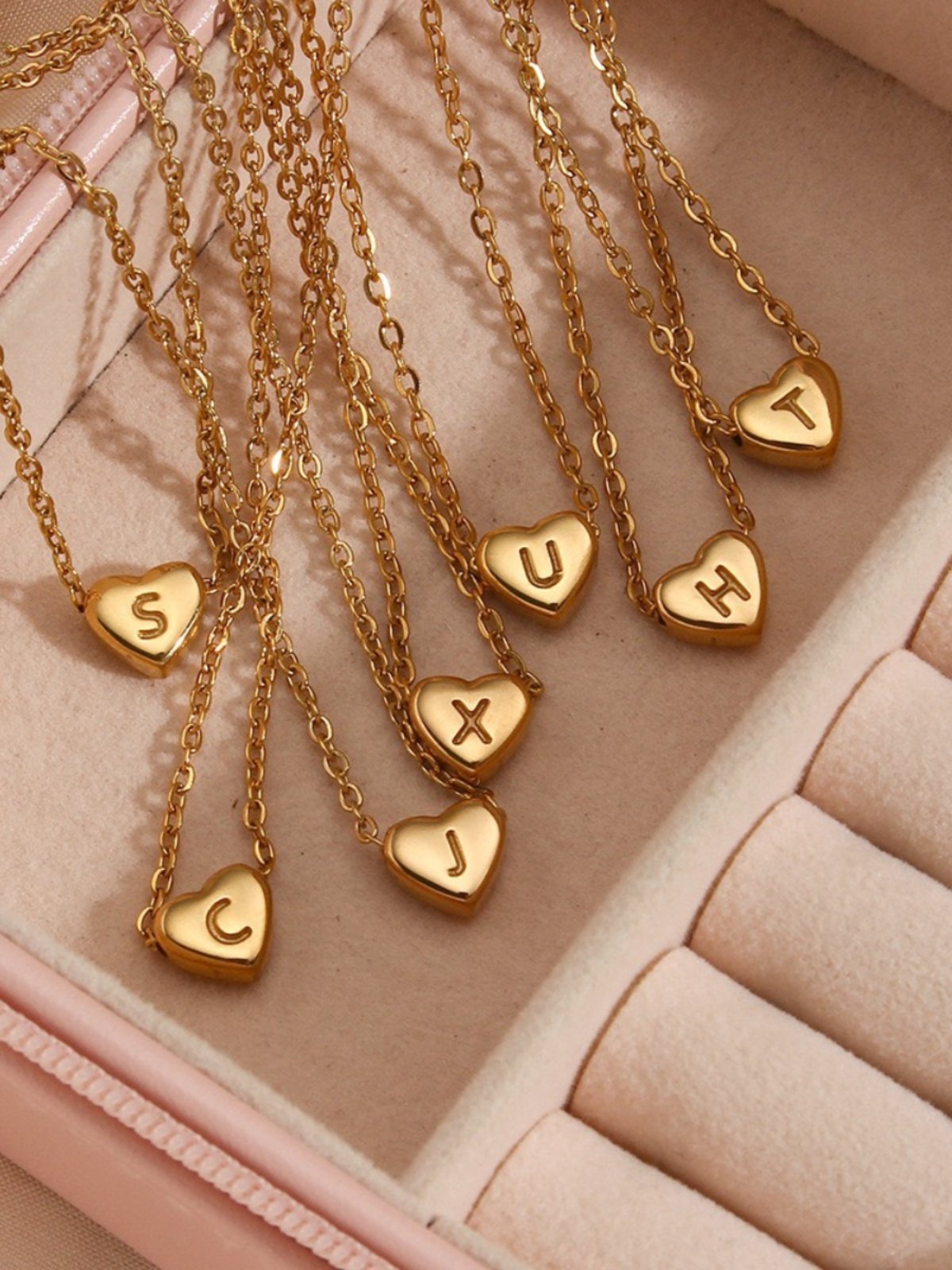 Gold Heart Letter Necklace