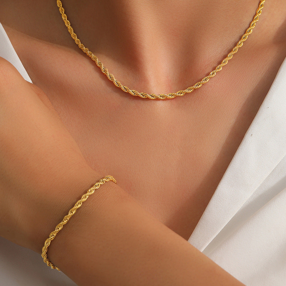 Gold necklace hemp rope