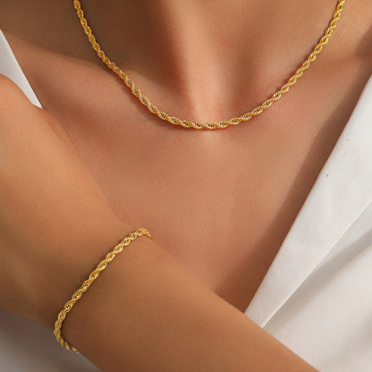Gold necklace hemp rope