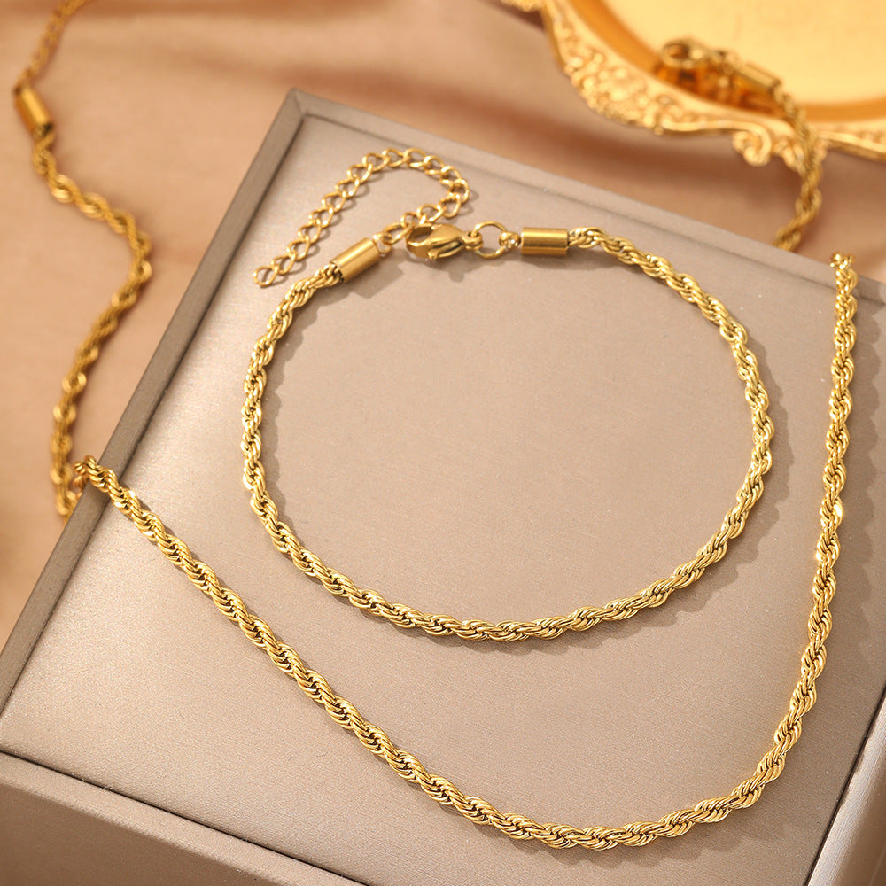 Gold necklace hemp rope