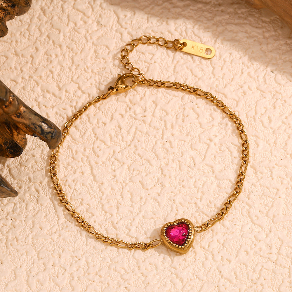 Gold Plated Heart Shape Red Zirconium Bracelet