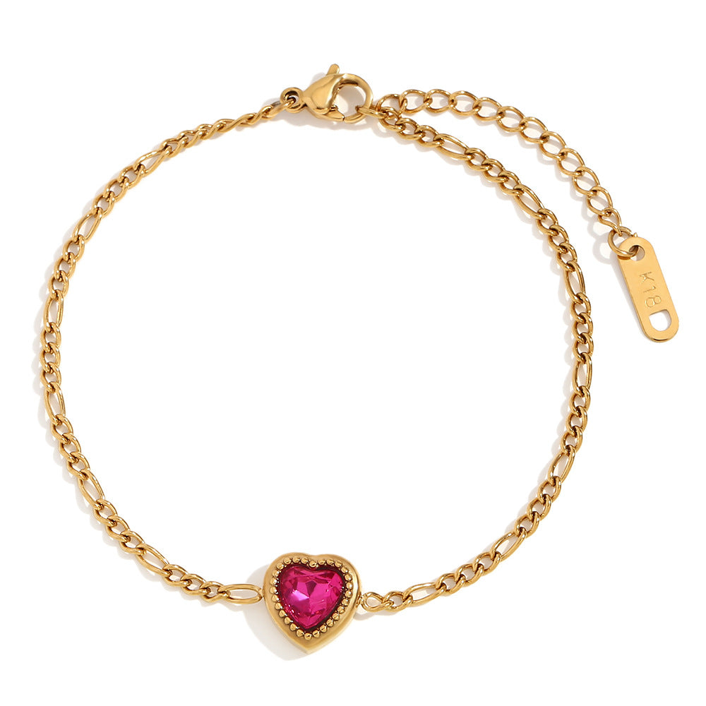 Gold Plated Heart Shape Red Zirconium Bracelet