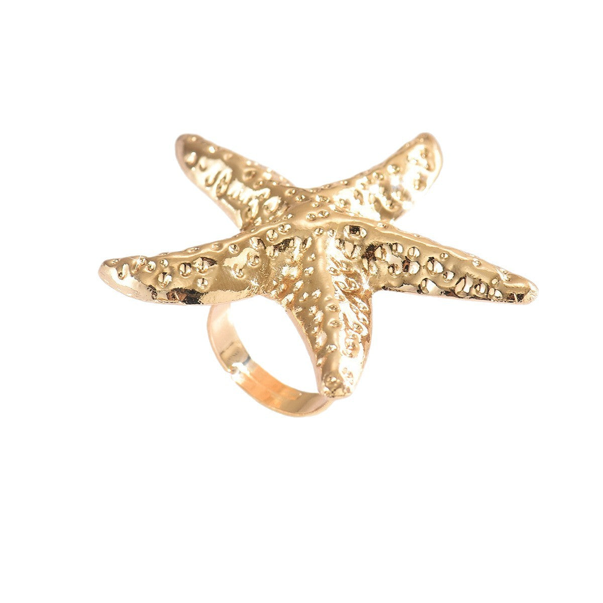 Gold Plated Open Rings with Seashell and Starfish Design