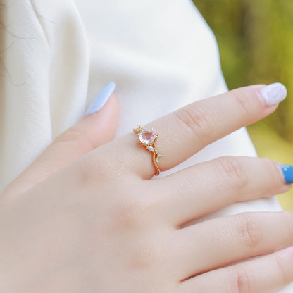 Gold Plated Pink Crystal Adjustable Ring