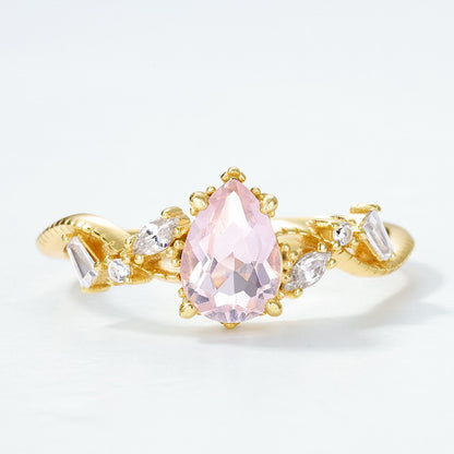 Gold Plated Pink Crystal Adjustable Ring