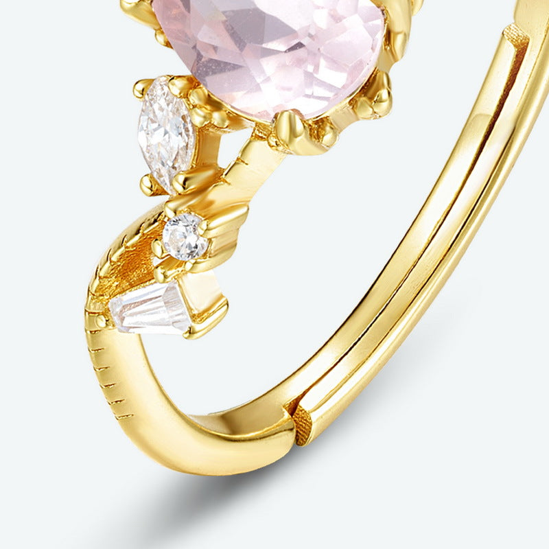 Gold Plated Pink Crystal Adjustable Ring
