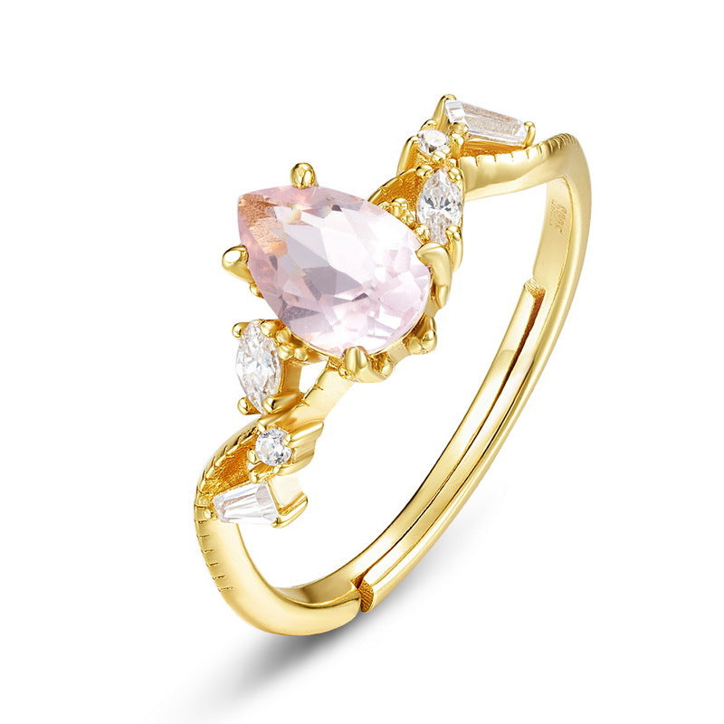 Gold Plated Pink Crystal Adjustable Ring