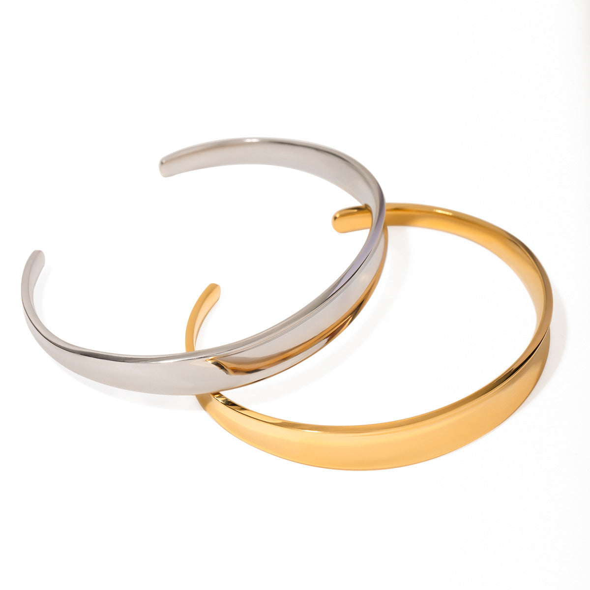 Gold Plated Stainless Steel Hammer Pattern Open Bracelet