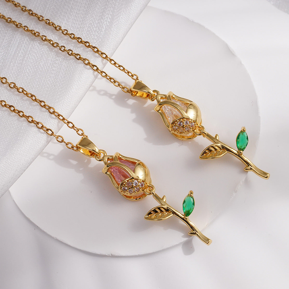 Gold Plated Tulip Cat Eye Necklace