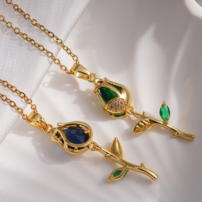 Gold Plated Tulip Cat Eye Necklace