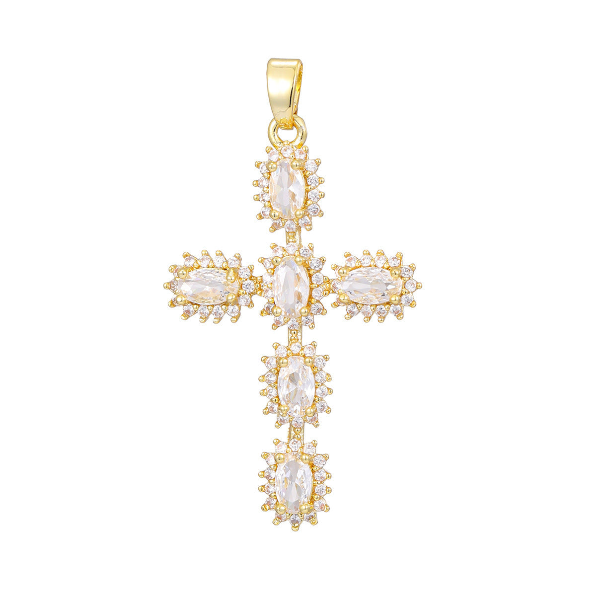 Gold Plated Zircon Cross Pendant Necklace