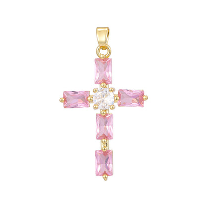 Gold Plated Zircon Cross Pendant Necklace