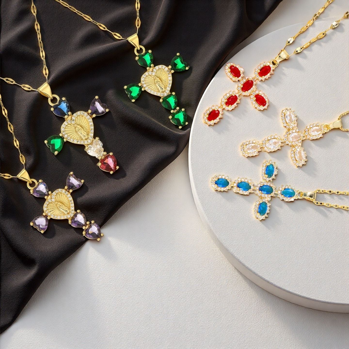 Gold Plated Zircon Cross Pendant Necklace
