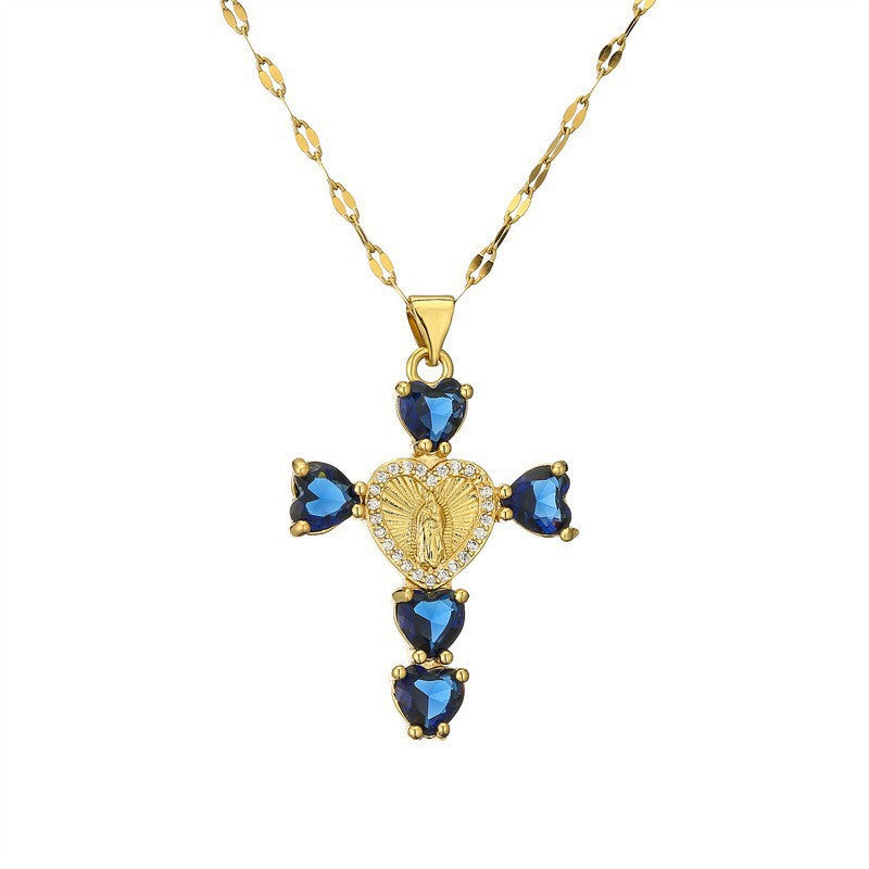 Gold Plated Zircon Cross Pendant Necklace