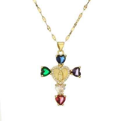 Gold Plated Zircon Cross Pendant Necklace