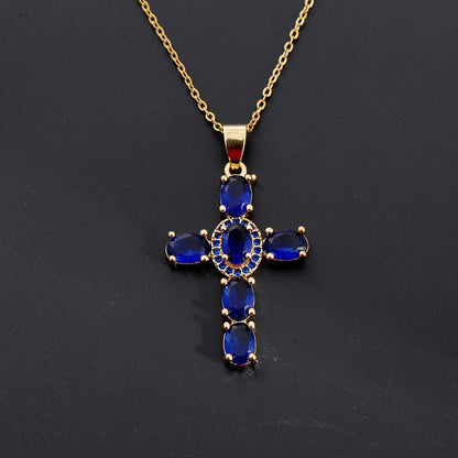 Gold Plated Zircon Cross Pendant Necklace