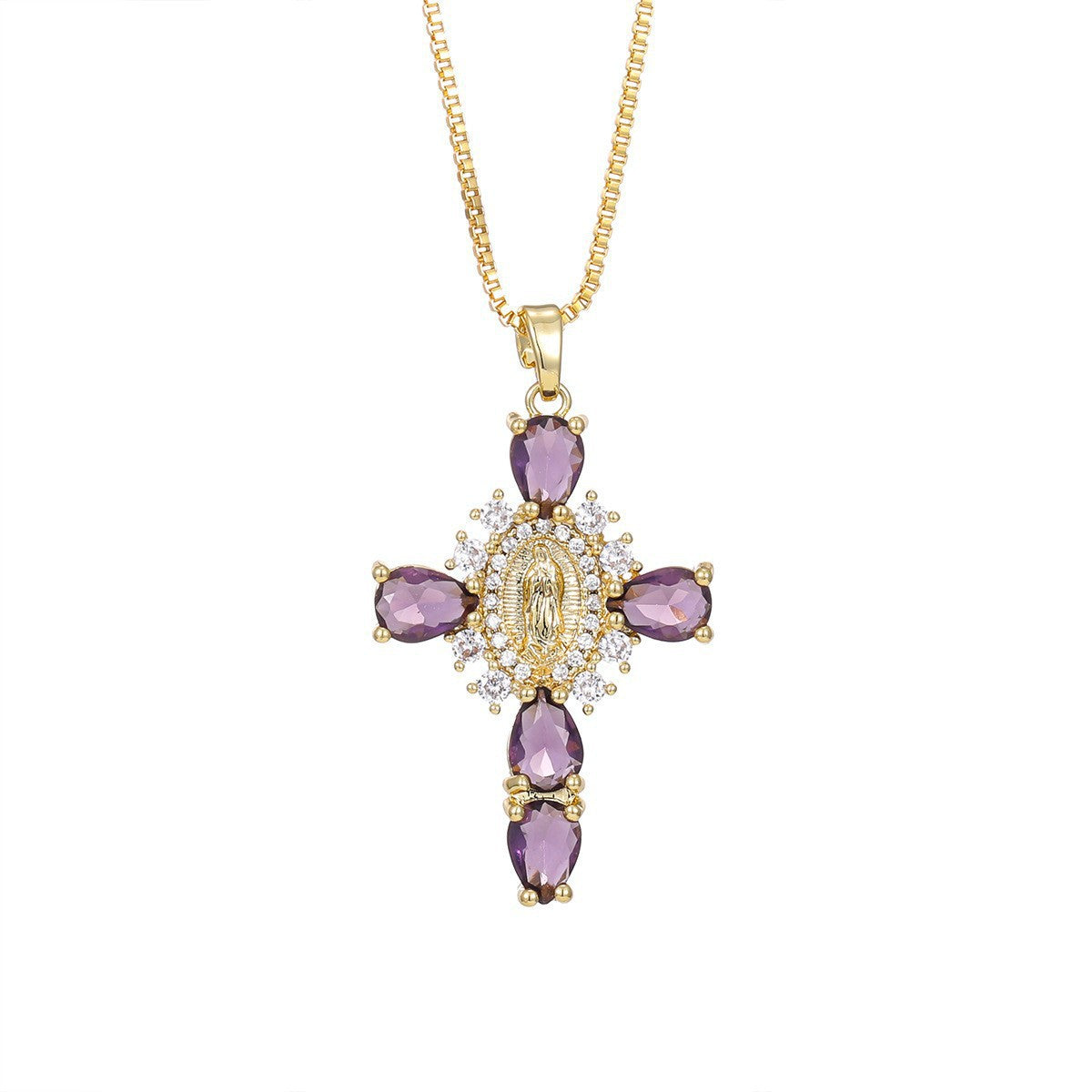 Gold Plated Zircon Cross Pendant Necklace