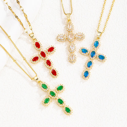 Gold Plated Zircon Cross Pendant Necklace