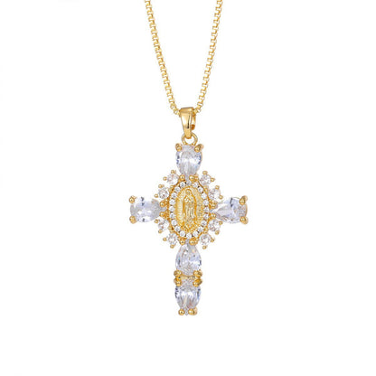 Gold Plated Zircon Cross Pendant Necklace