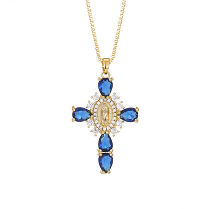 Gold Plated Zircon Cross Pendant Necklace