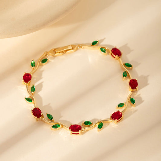 Gold Plated Zircon Leaf Bracelet