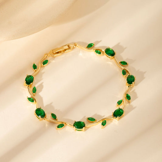Gold Plated Zircon Leaf Bracelet