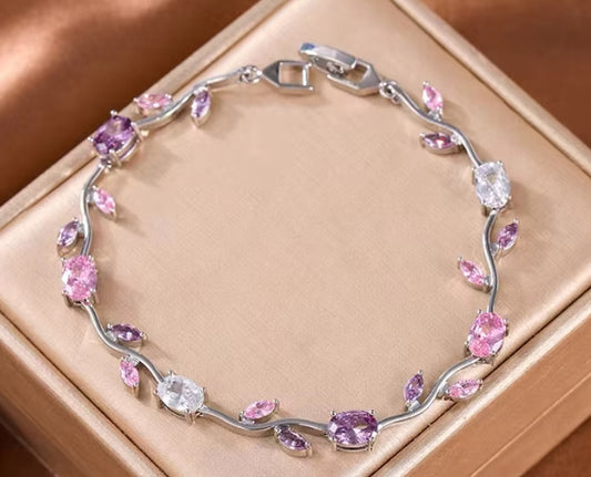 Gold Plated Zircon Leaf Bracelet