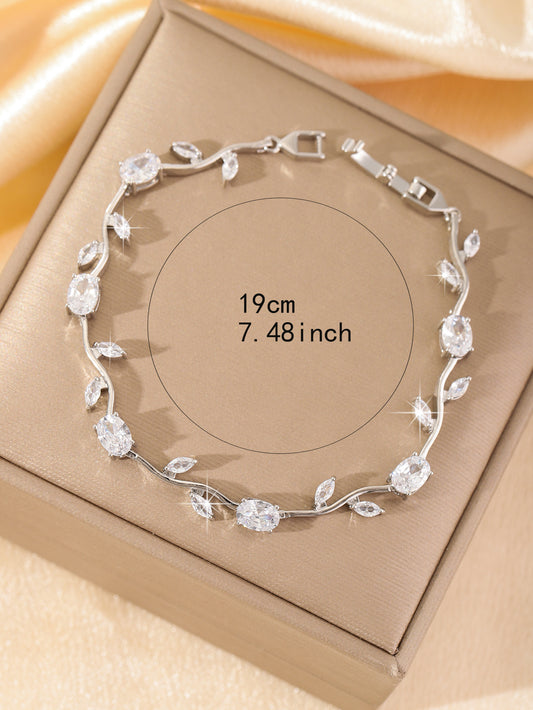 Gold Plated Zircon Leaf Bracelet