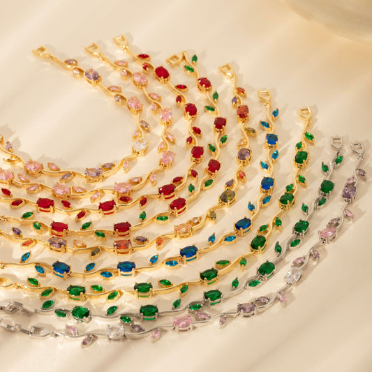 Gold Plated Zircon Leaf Bracelet
