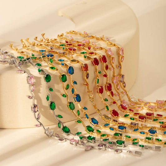 Gold Plated Zircon Leaf Bracelet