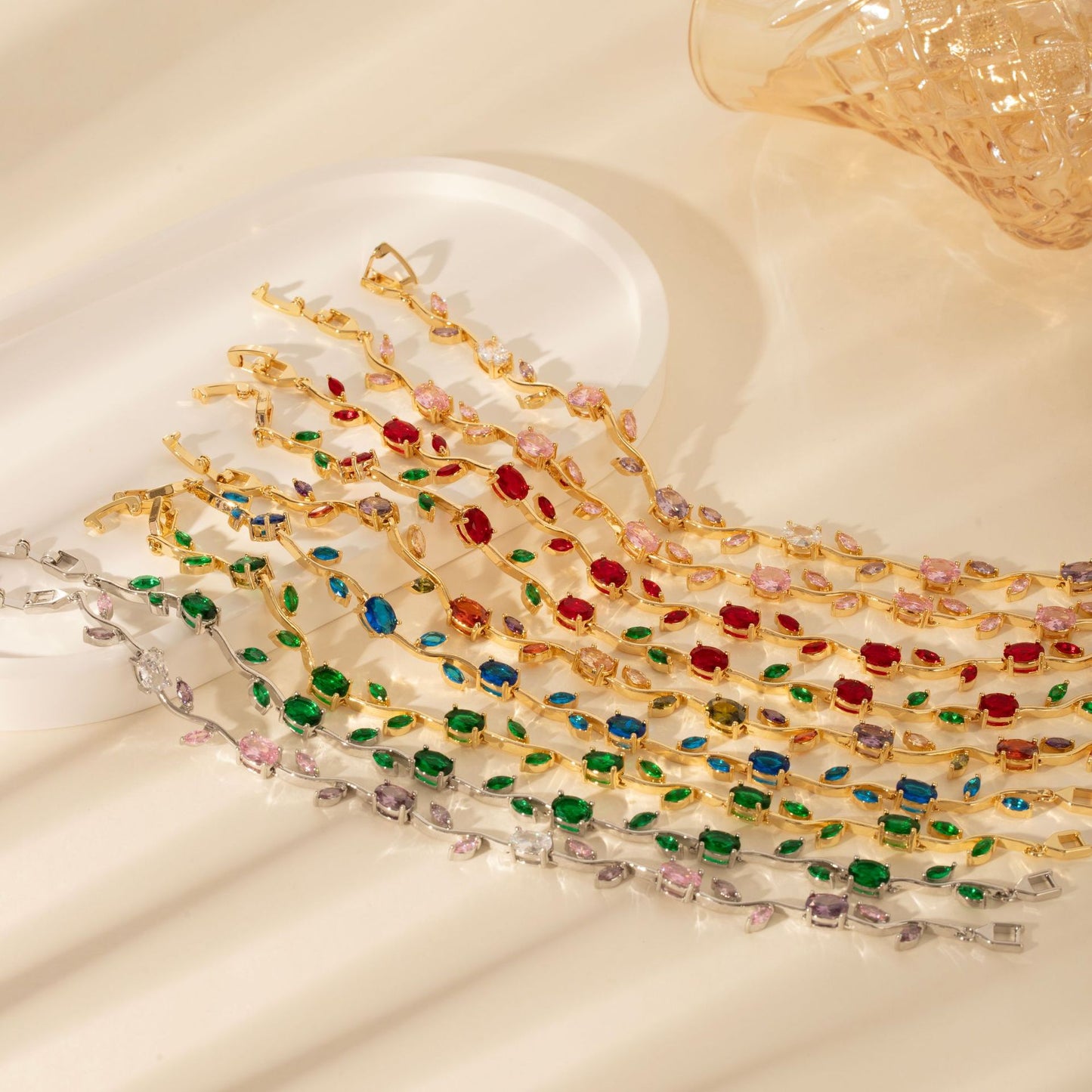 Gold Plated Zircon Leaf Bracelet