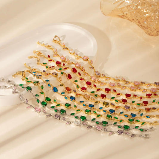 Gold Plated Zircon Leaf Bracelet