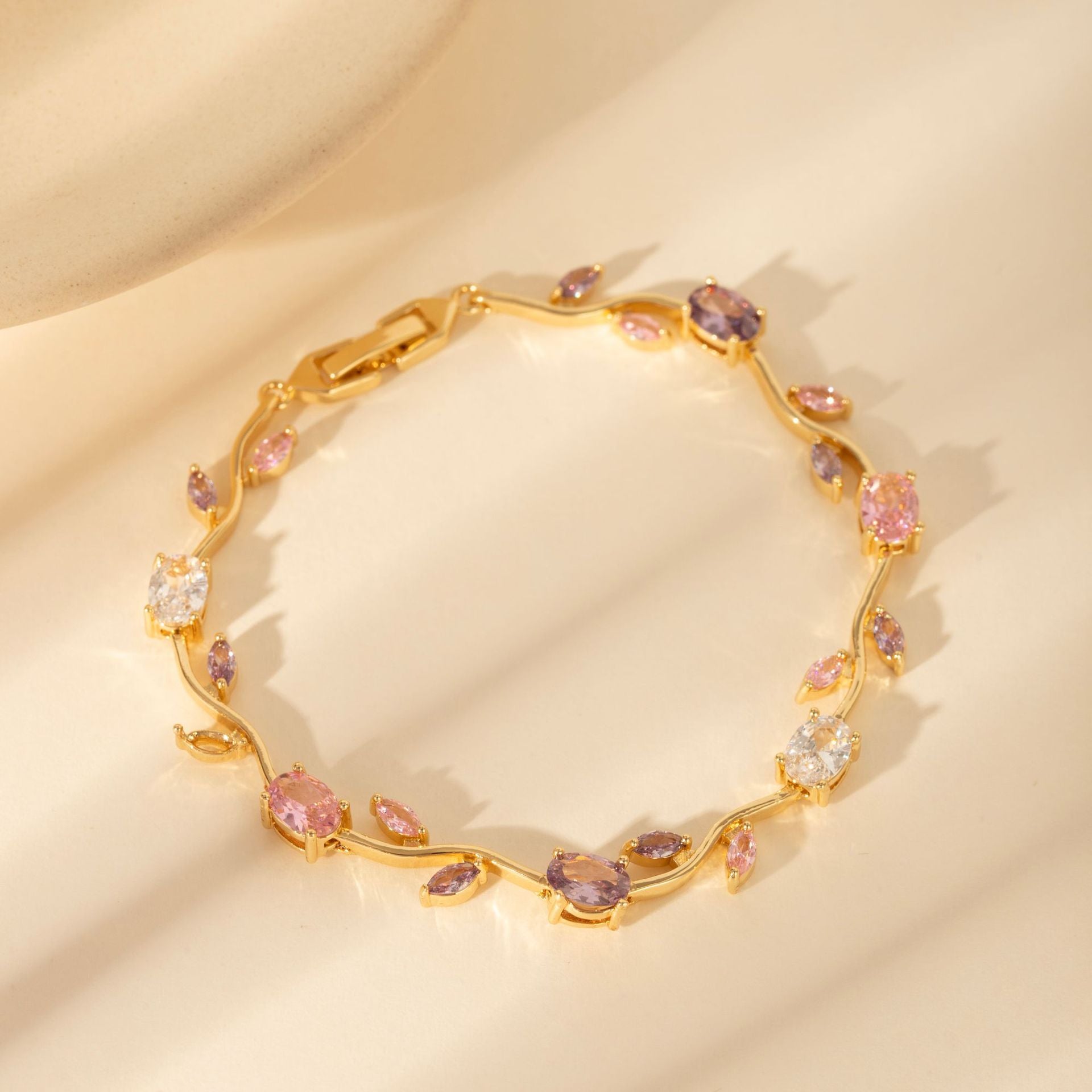 Gold Plated Zircon Leaf Bracelet