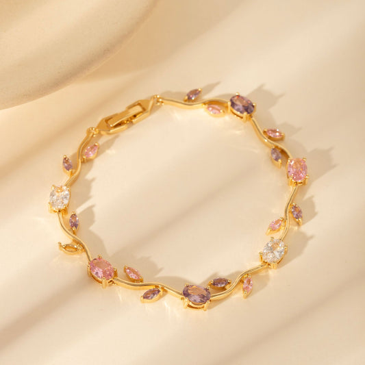 Gold Plated Zircon Leaf Bracelet