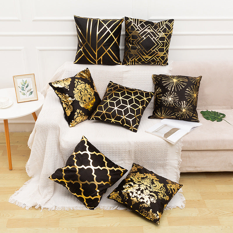 Gold-stamped throw pillow cover