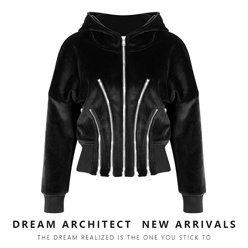 Gold Velvet Hooded Sweatshirt