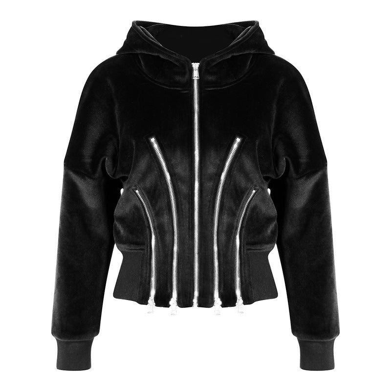 Gold Velvet Hooded Sweatshirt