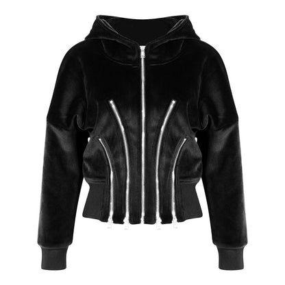 Gold Velvet Hooded Sweatshirt
