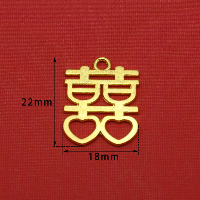 Gold Wedding Double Happiness Alloy Pendant
